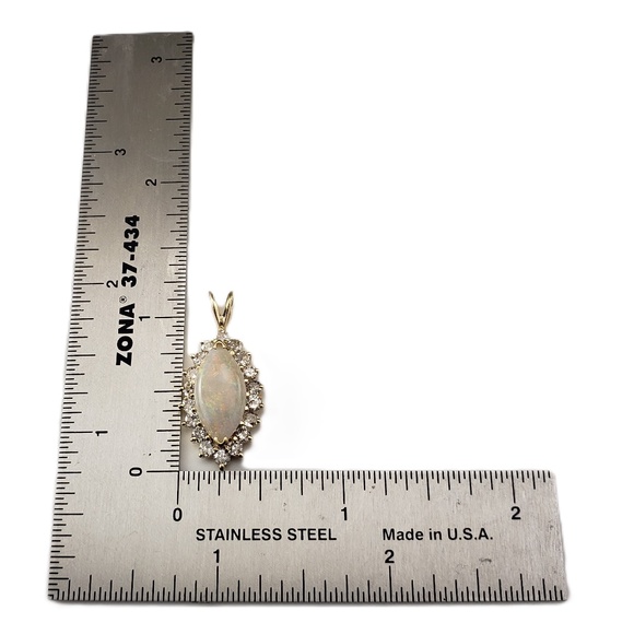 14 Karat Yellow Gold Opal and Diamond Pendant Necklace #20701 - Picture 9 of 9